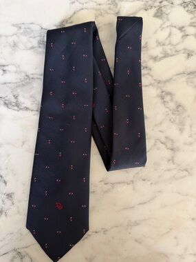 Dior Navy Tie with Red Micro-Dot Pattern